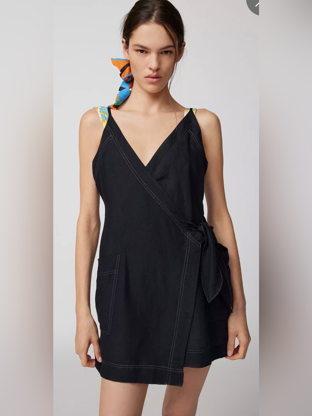 Urban outfitters Black Wrap-Style Spaghetti Strap Dress size Large